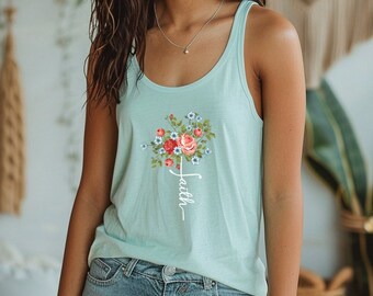 Comfort Color Faith Bouquet Shirt, Cute Flower Tank Top, Cool Flower Tank Top, Wild Flower, Flower Tank Top, Sentimental Gift Idea