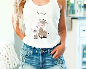 Giraffe Mom And Daughter, Giraffe Tank Top, Women Animal Shirt, Graphic Tee, Cute Animal Print, Funny Gift for Friend, Gift For Mom