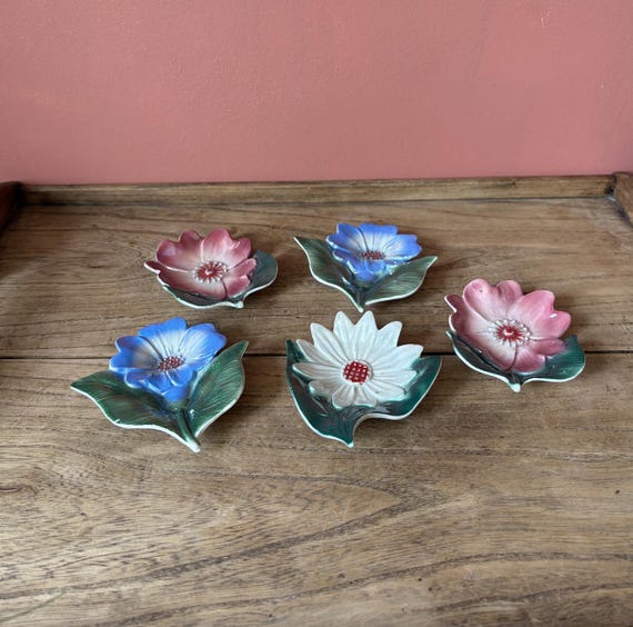 Italian Ceramic Iridescent Flower Trinket Dishes