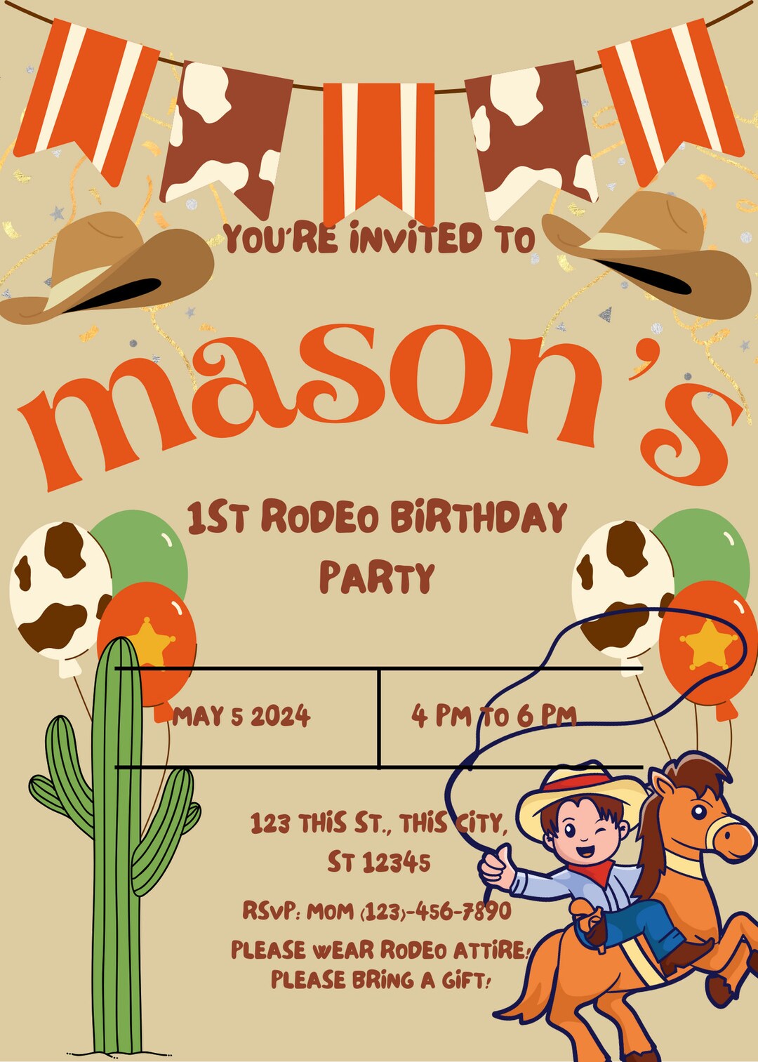 EDITABLE First Rodeo Theme Birthday Party Invitation TEMPLATE - Etsy