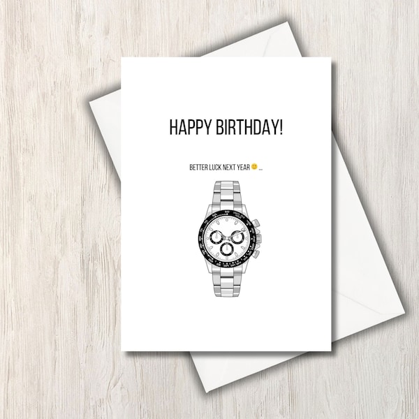 Tarjeta de reloj estilo Daytona - Punny, Divertido, Lindo, Aniversario, Tarjeta de cumpleaños, Amante del reloj, TARJETA DIGITAL