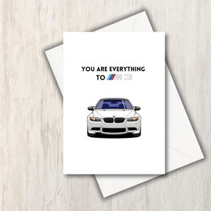 Cartoon digitale autokaart - BMW M3 E92 jubileum, S65-motor, Valentijnsdag, Punny, BMW-fan, grappige wenskaart