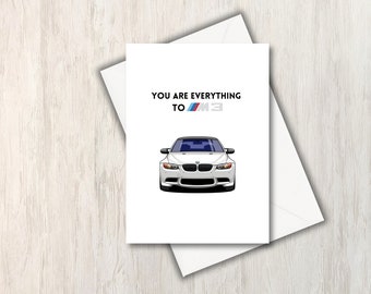 Cartoon Physical Car Card - BMW M3 E92 Anniversary, S65 Engine, Valentines Day, Punny, BMW Fan, Funny Greeting Card