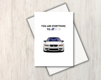 Cartoon Digital Car Card - BMW M3 E92 Anniversary, S65 Engine, Valentines Day, Punny, BMW Fan, Funny Greeting Card