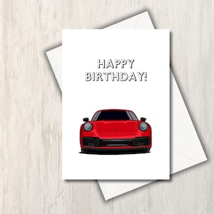 Carte Porsche 911 - joyeux anniversaire, carte voiture, mignonne, carte, carte 911, carte impression numérique rouge Carrera