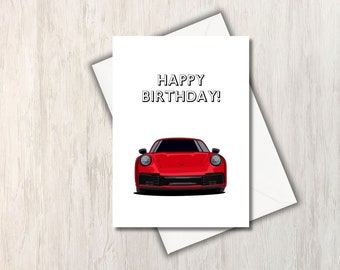 Karta Porsche 911 - Wszystkiego najlepszego z okazji urodzin, Karta samochodowa, Słodka, Karta, Karta 911, Czerwona Carrera Cyfrowa Karta Wydrukowana