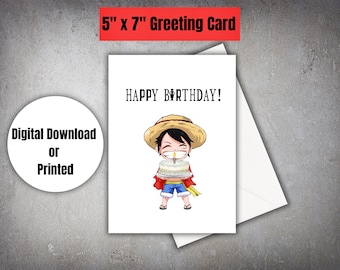 Anime Card -  Hat Pirates Happy Birthday, Cute, Punny Card DIGITAL DOWNLOAD