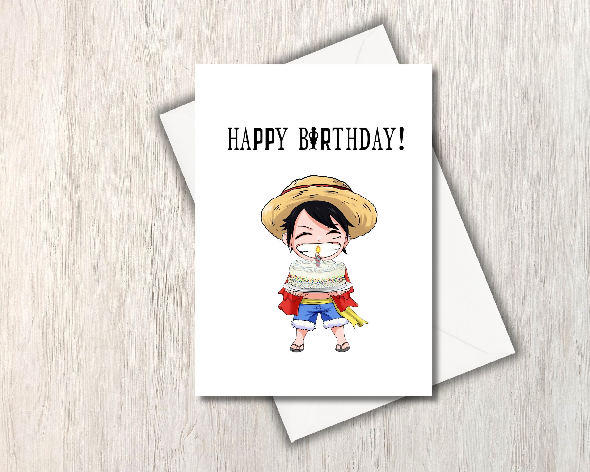 Anime Card Hat Pirates Happy Birthday, Cute, Punny Card PHYSICAL CARD