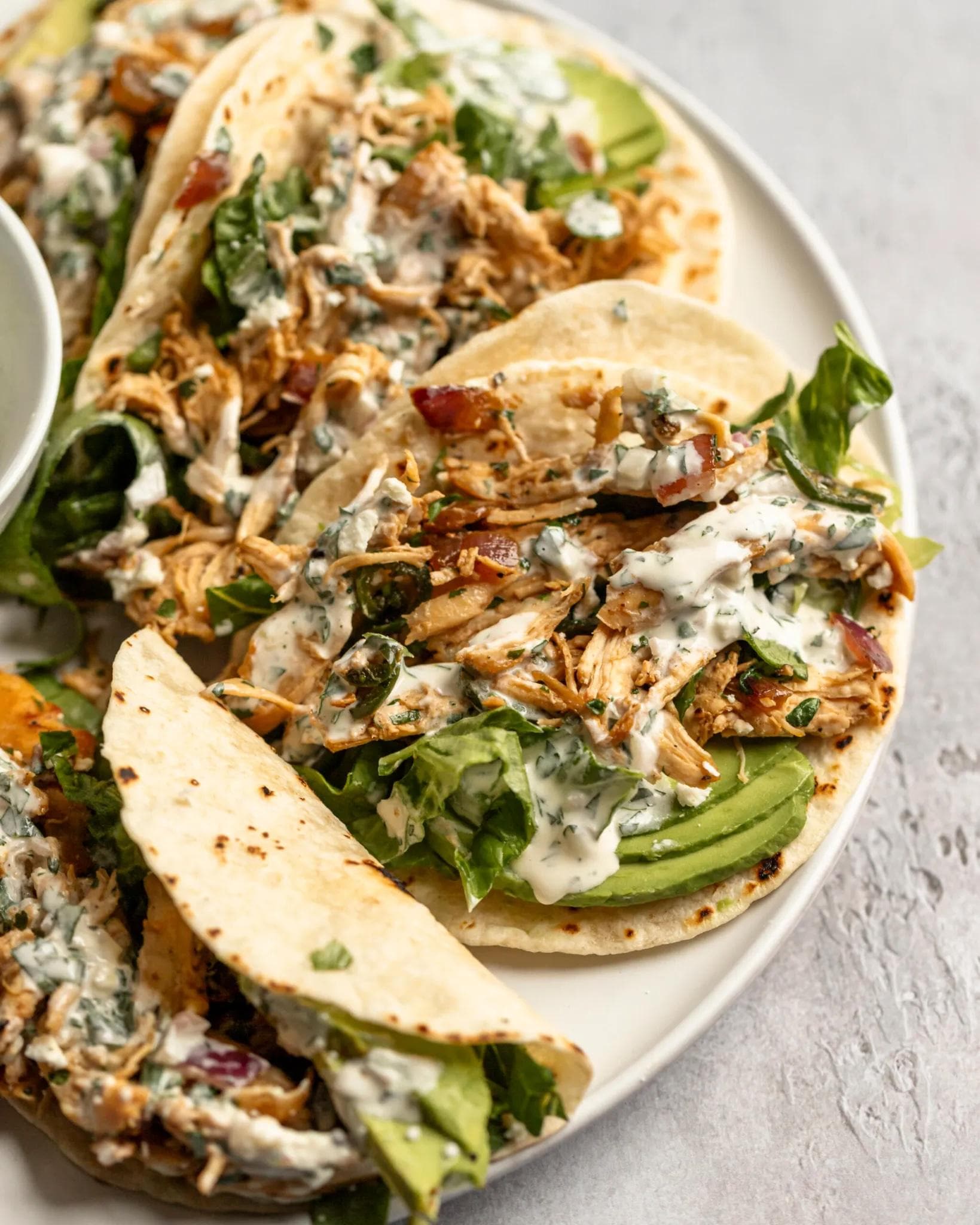 Shredded Chicken Tacos With Creamy Chimichurri Sauce