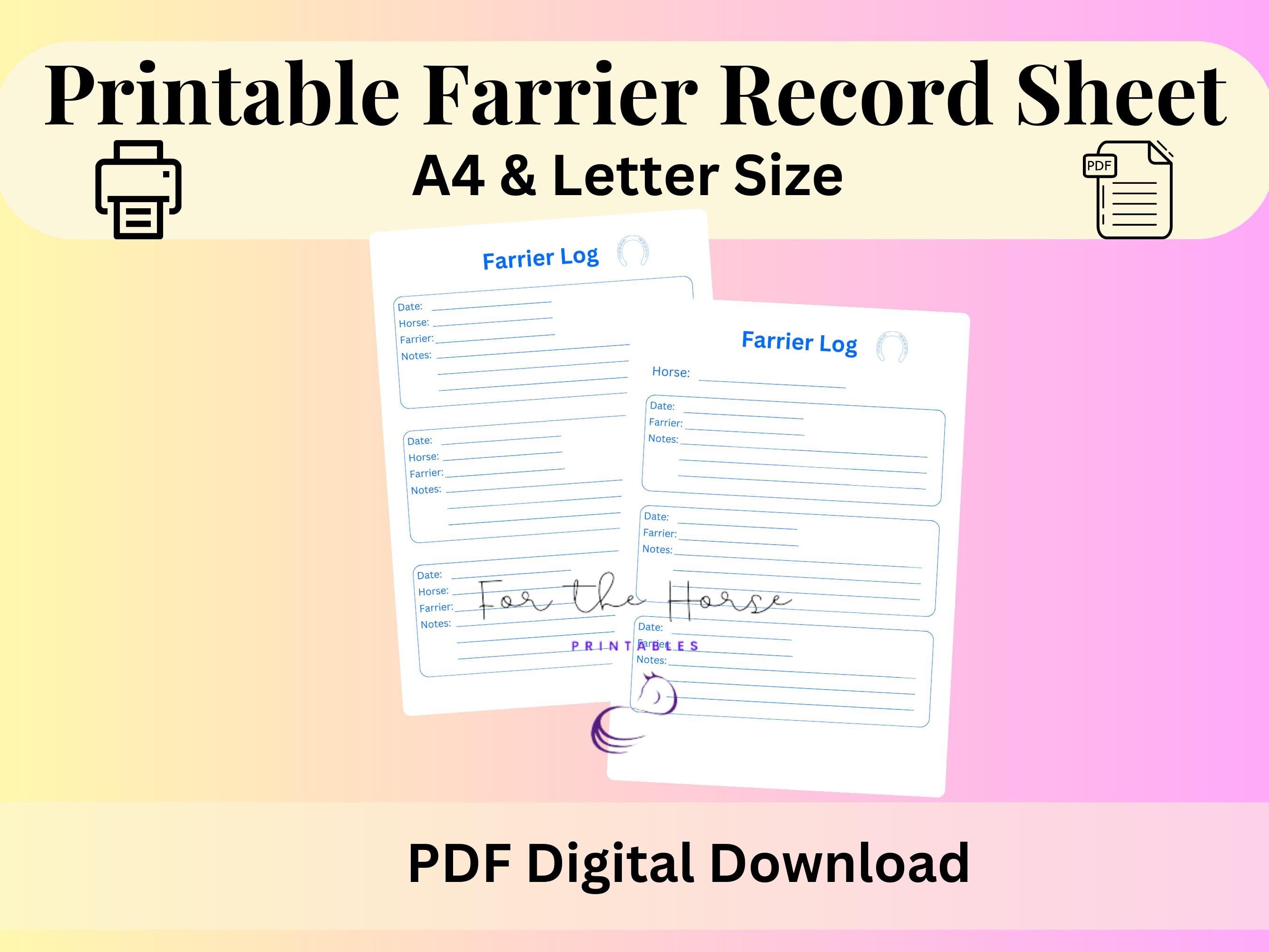 Printable Farrier Log, Farrier Record Keeping, Hoof Health Tracker ...
