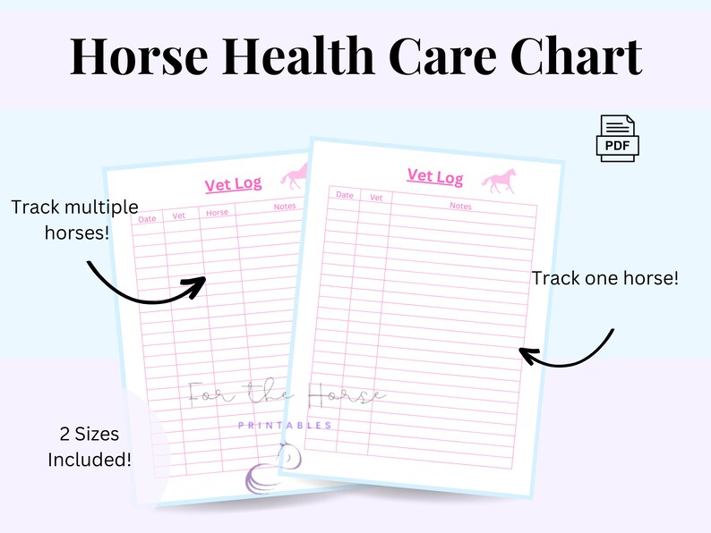 Printable Horse Vet Records, Horse Planner Insert, Horse Record Keeping, Horse Health Care