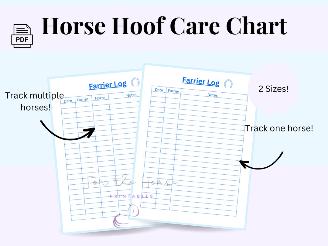 Printable Farrier Log, Horse Hoof Care Chart, Farrier Information