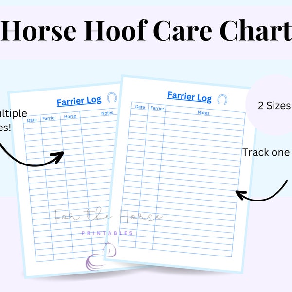 Printable Farrier Log, Horse Hoof Care Chart, Farrier Information Records, Horse Care Planner Insert, Farrier Visit Printable Tracker