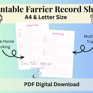 Printable Farrier Record Keeping Chart, Horse Hoof Care Tracker ...