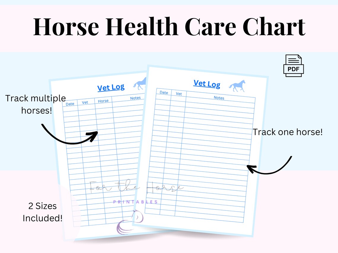 Printable Equine Vet Tracker, Horse Health Care Record, Horse Vet