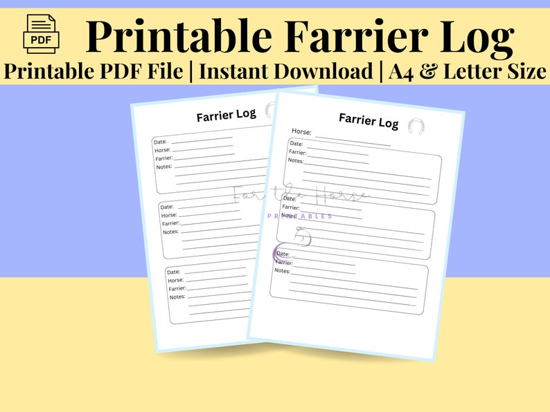 Printable Farrier Log Horse Hoof Care Chart Hoof Care - Etsy