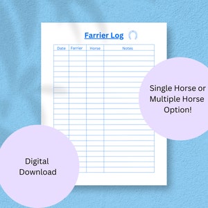 Printable Farrier Log, Horse Hoof Care Chart, Farrier Information ...