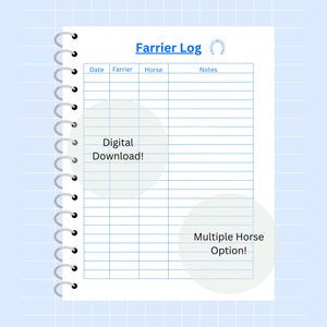 Printable Farrier Log, Horse Hoof Care Chart, Farrier Information ...
