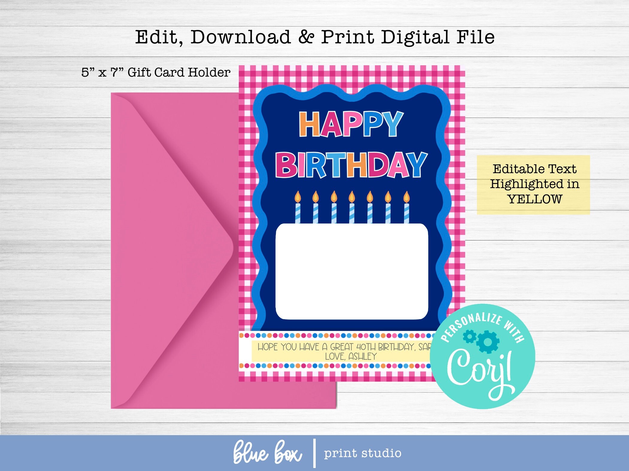 Editable Printable Happy Birthday Gift Card Holder, Birthday Card ...