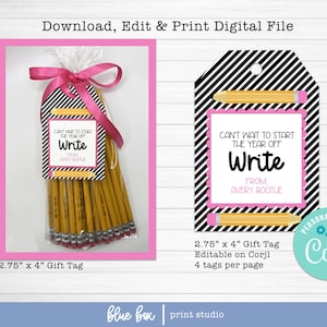 Personalized Gift Tag, Custom Gift Tag, Editable Pencil Back to School Gift Tag, Teacher Gift Tag, Can&#39;t Wait to Start the Year off Write