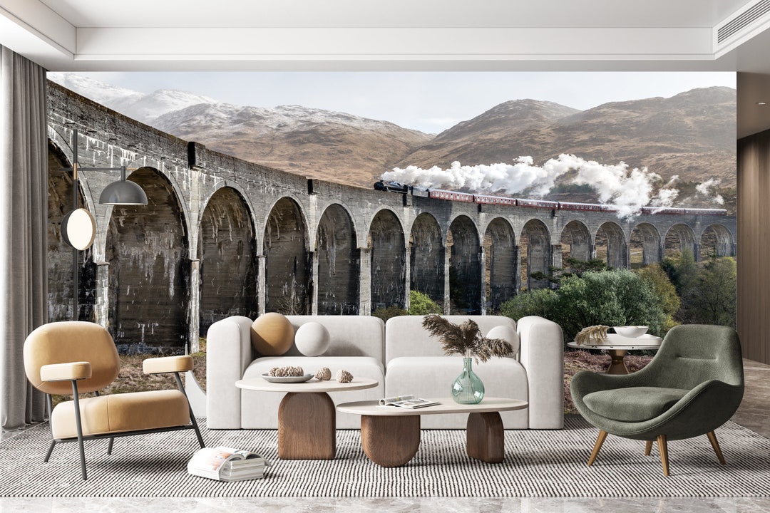 Steam Train Mural Wallpaper - Etsy