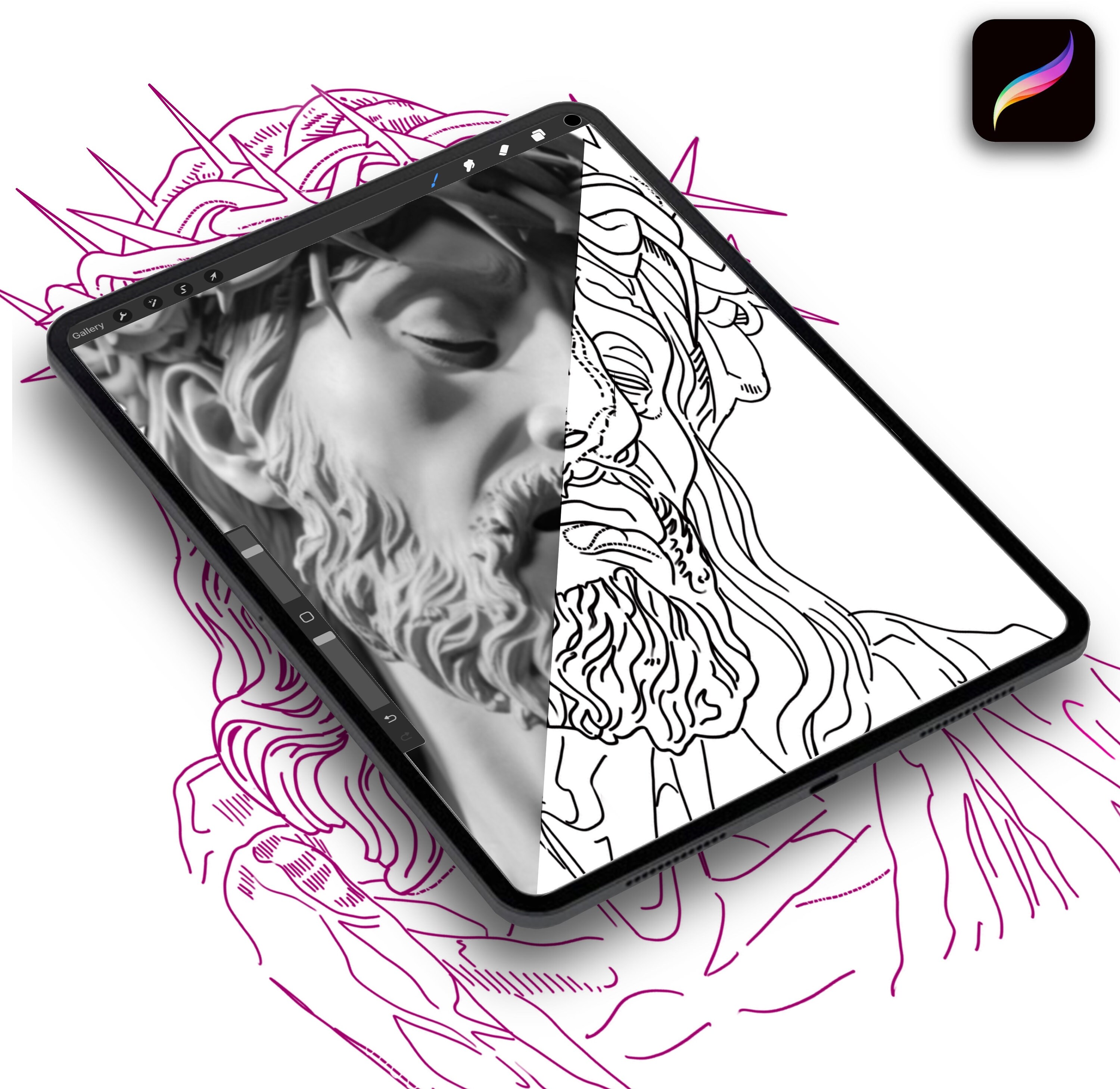 12x Procreate Jesus Angel Tattoo Stamps Brushes Set for Tattoo Designer ...