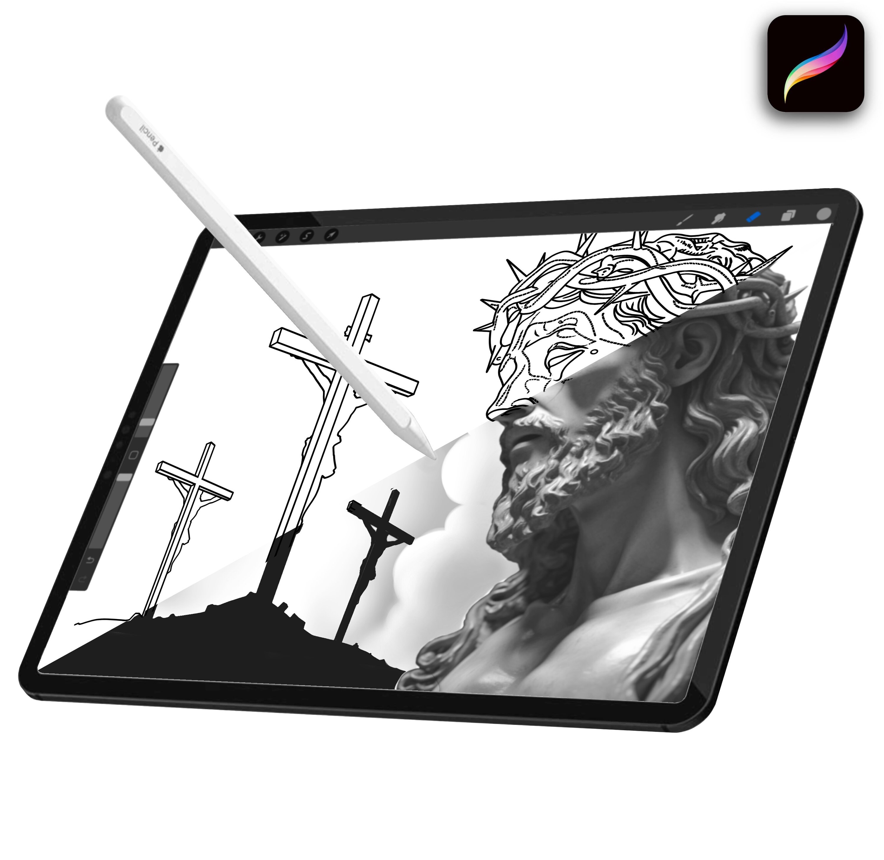12x Procreate Jesus Angel Tattoo Stamps Brushes Set for Tattoo Designer ...