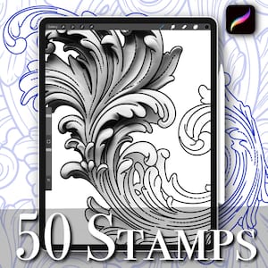 50x Procreate Ornamental tattoo stamps brushes set for tattoo designer coloring pages with references and stencils for tattoo artist drawing