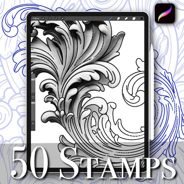 50x Procreate Ornamental tattoo stamps brushes set for tattoo designer coloring pages with references and stencils for tattoo artist drawing