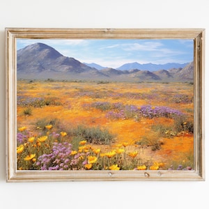Vintage Desert Wildflower Field Painting: Warm Tone Landscape Art (Digital Download)