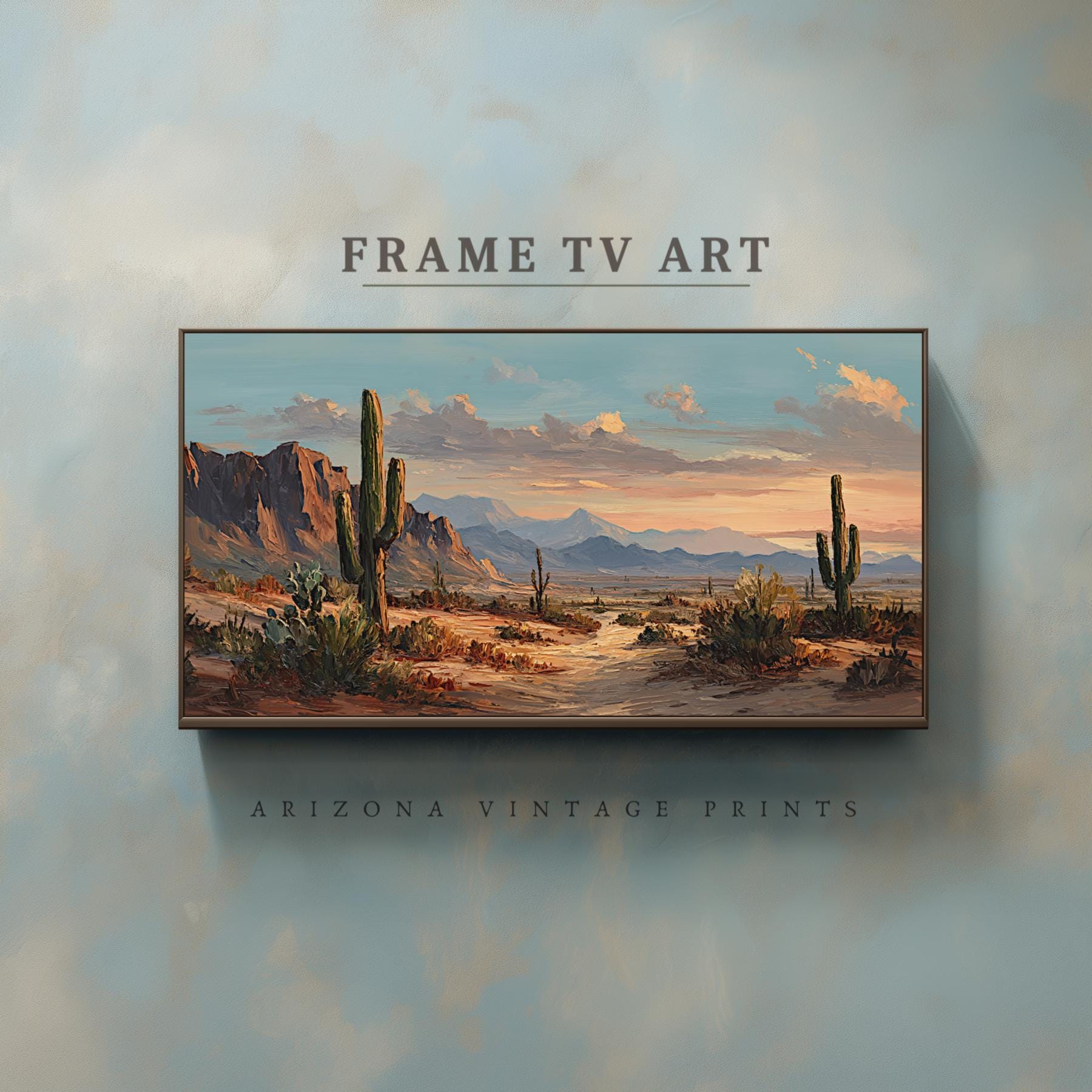Frame TV Art: Desert Landscape Oil Painting - Vintage Southwest