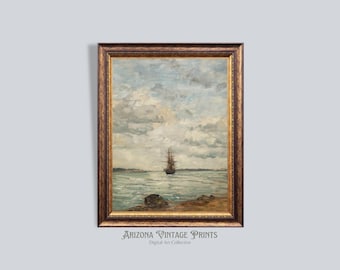 Vintage Fishing Ship Impressionist Painting: Antique Nautical Art (Digital Download)