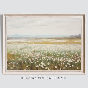 PRINTABLE Vintage Spring Meadow with Wild Flowers Country Landscape | Neutral Tones Impressionist Style Painting | Digital Download - LS004