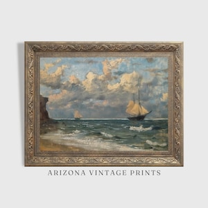 PRINTABLE - Sailboats by the Cliff | Antique Watercolour Painting | Vintage Nautical Print | Digital Download - NP035