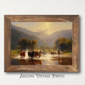 PRINTABLE - Vintage Cattle Drive | Romanticism Style Oil Painting | Rustic Southwest Print | Digital Download - SW047