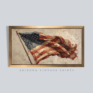 PRINTABLE - XL Vintage American Flag | Antique Oil Painting | Patriotic Americana Print | Digital Download - XL093