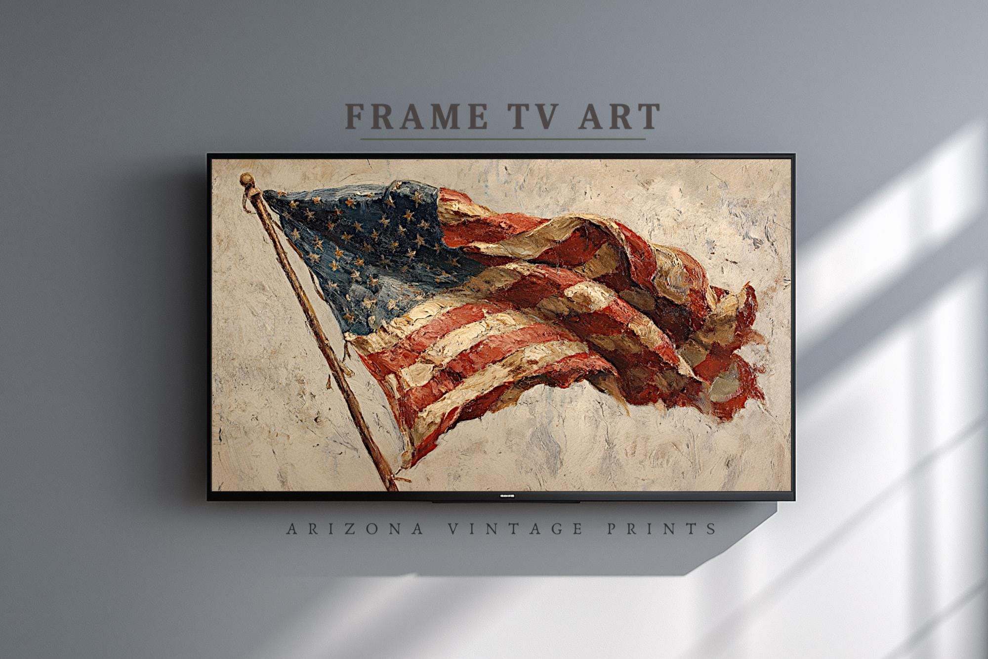 Frame TV Art: Vintage American Flag Oil Painting | Rustic