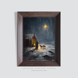 PRINTABLE - Nativity of Jesus Christ | Vintage Impressionist Oil Painting | Antique Christmas Art | Digital Download - HP073