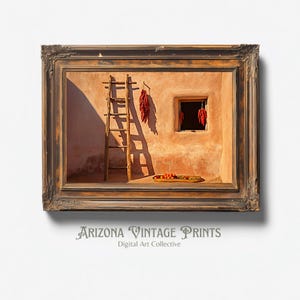 PRINTABLE - Antique Adobe House | Vintage Oil Painting | Rustic Southwest Art | Digital Download - SW054