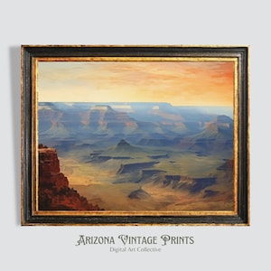 PRINTABLE Scenic Overlook View of the Grand Canyon at Sunset Painting | Muted Neutral Colors Oil on Canvas | Digital Download - SW012