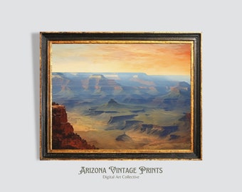 Grand Canyon Sunset Painting: Vintage Oil Canvas Art (Digital Download)