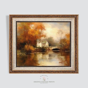 PRINTABLE Vintage French Farmhouse in Autumn - Antique Landscape Painting | Warm and Neutral Colors Oil Painting | Digital Download - LS012
