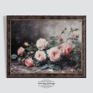 PRINTABLE Pink Roses | Antique Oil Painting | Vintage European Art | Still Life Floral Print | Digital Download - FL008