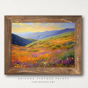DRUCKBAR Vintage Wilde Blumen in einem Tal Gemälde | weiche warme Farben | Öl auf Leinwand | Rustikale Kunst des Südwestens | Digitaler Download - SW042