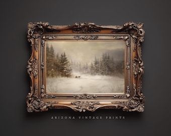 Winter Landscape Vintage Print: Snowy Farmhouse Country Art (Digital Download) LS026
