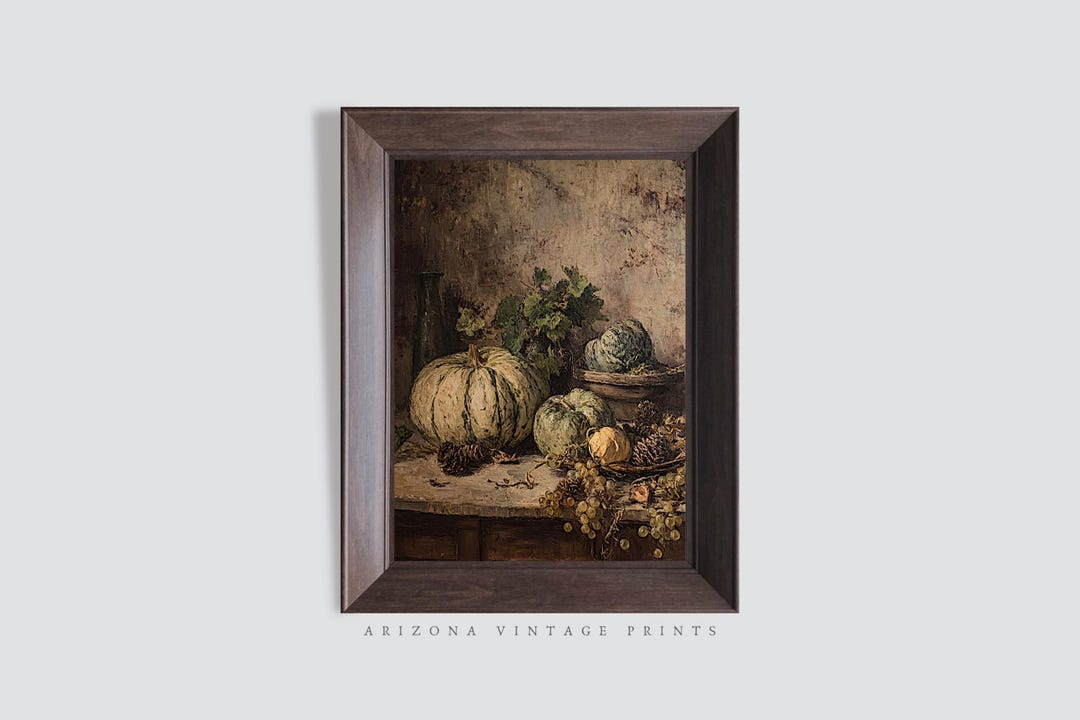 Vintage Pumpkin Oil Painting: Moody Still Life Autumn Art Print ...