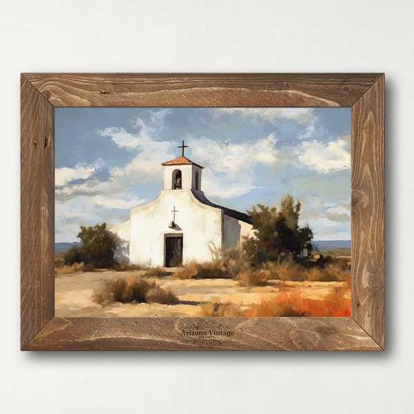 PRINTABLE Rustic Old Mission in the Desert Southwest Painting | Muted Neutral Colors Oil on Canvas | Digital Download - SW048