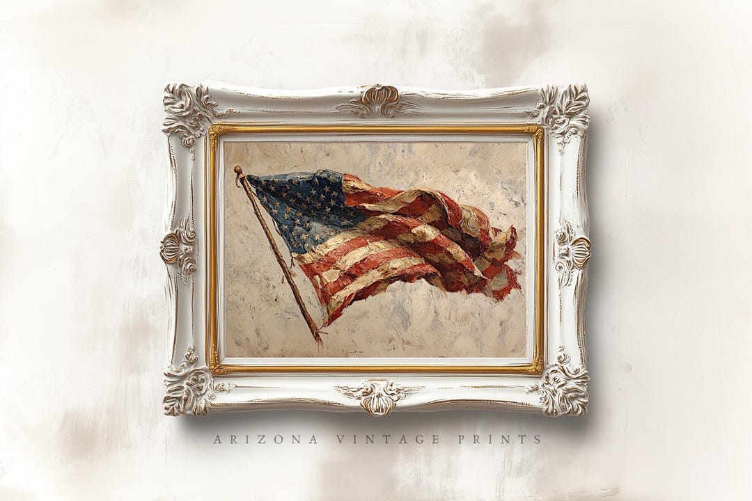 【USA vintage】ポスター　アートワーク　ウォールデコ　アメリカ Vintage American Flag Oil Painting | Rustic Americana Wall Art