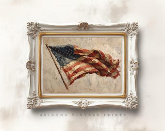 Pintura al óleo de la bandera estadounidense vintage / Arte mural rústico americano (descarga digital) AM001