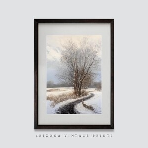 PRINTABLE - Antique Winter Landscape | Impressionist Oil Painting | Vintage Christmas Art | Snowy Winter Print | Digital Download - HP034